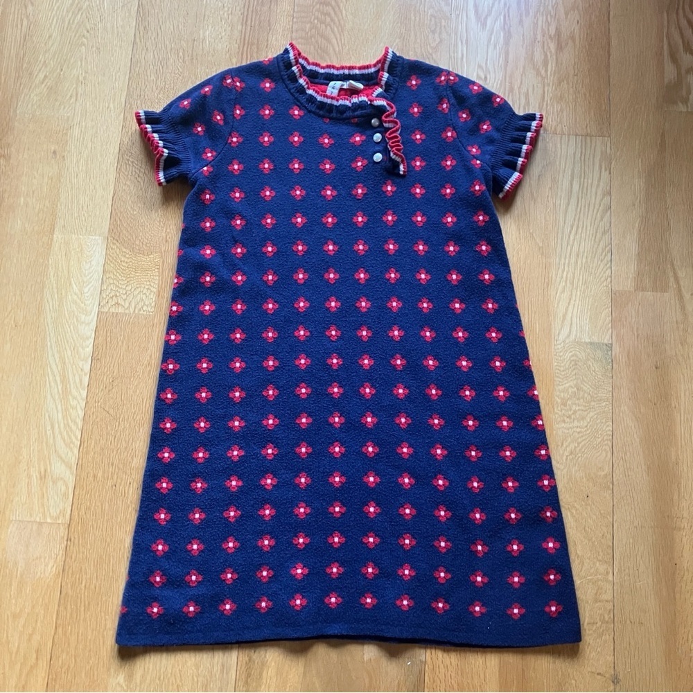 Janie and Jack Red and Navy Geo Floral Knit Sweater Dress